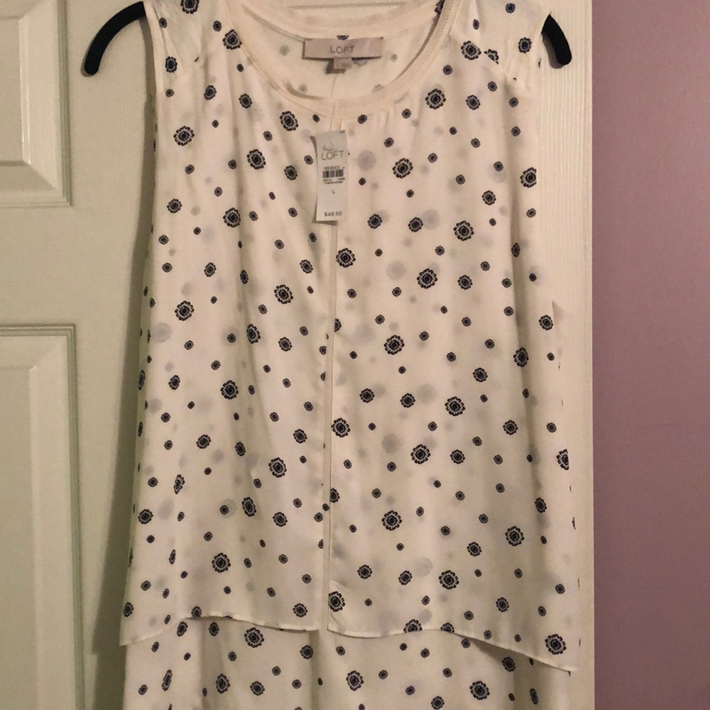NWT Loft Blouse Tank Camisole Ivory Black L Large